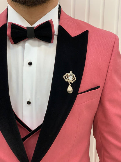 Eden Pink Slim Fit Velvet Peak Lapel Tuxedo for Men