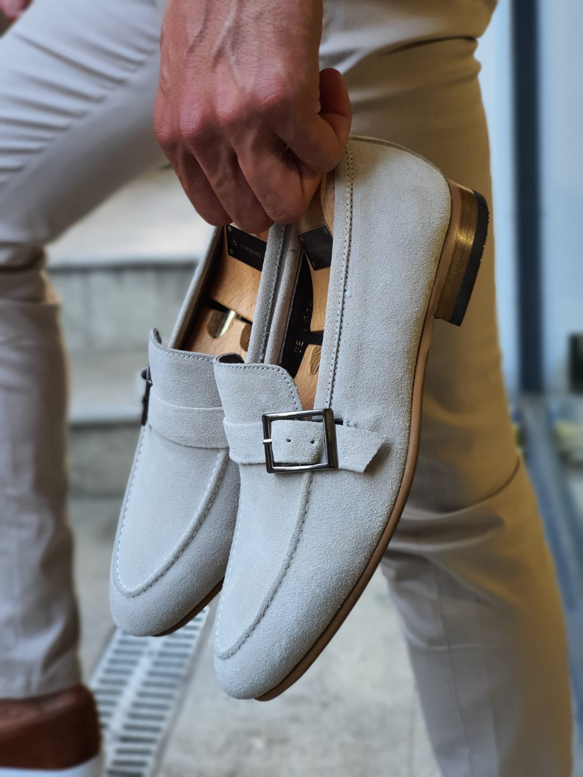 Henderson Beige Suede Buckle Loafers