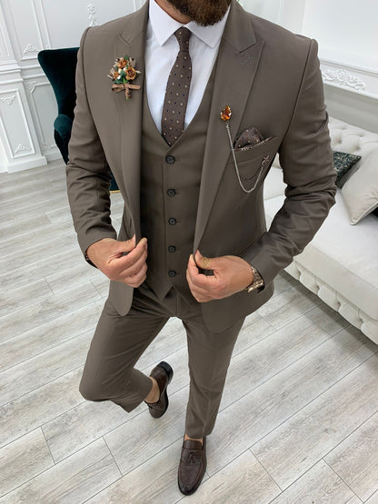 Lance Coffee Slim Fit Three-Piece Suit