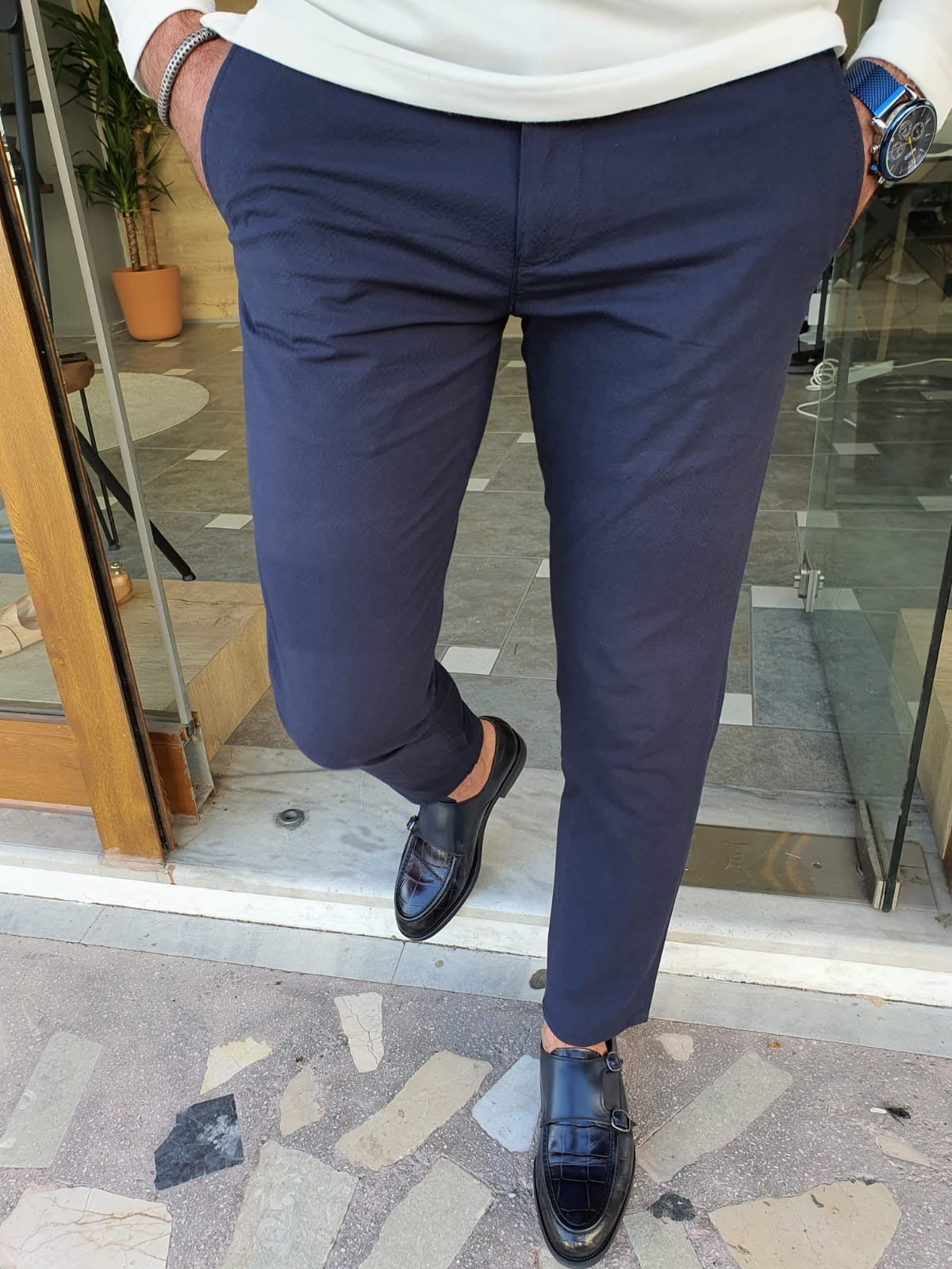 Montreal Navy Blue Slim Fit Cotton Pants for Every Occasion