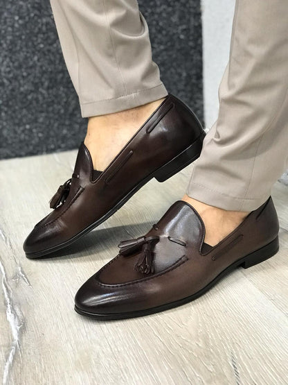 Tassel Leather Dark Brown Loafers – Sophisticated Footwear for Every Occasion