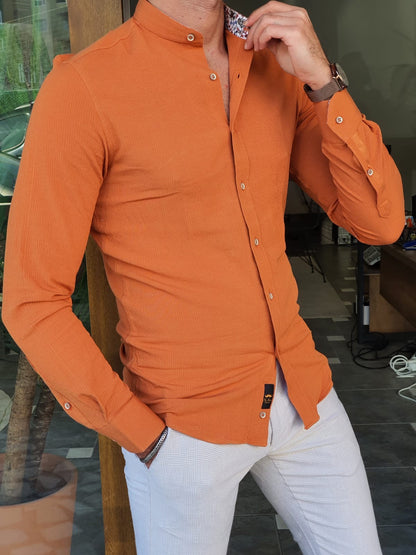 Brabion Aron Orange Slim Fit Long Sleeve Cotton Shirt