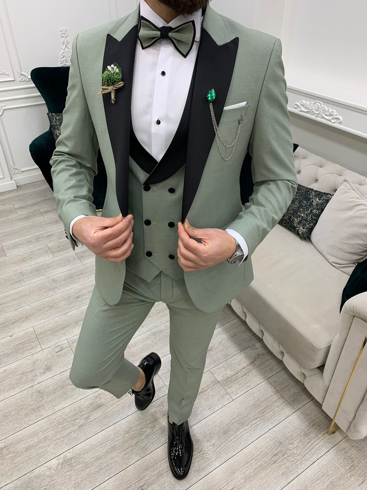 Perris Water Green Slim Fit Tuxedo