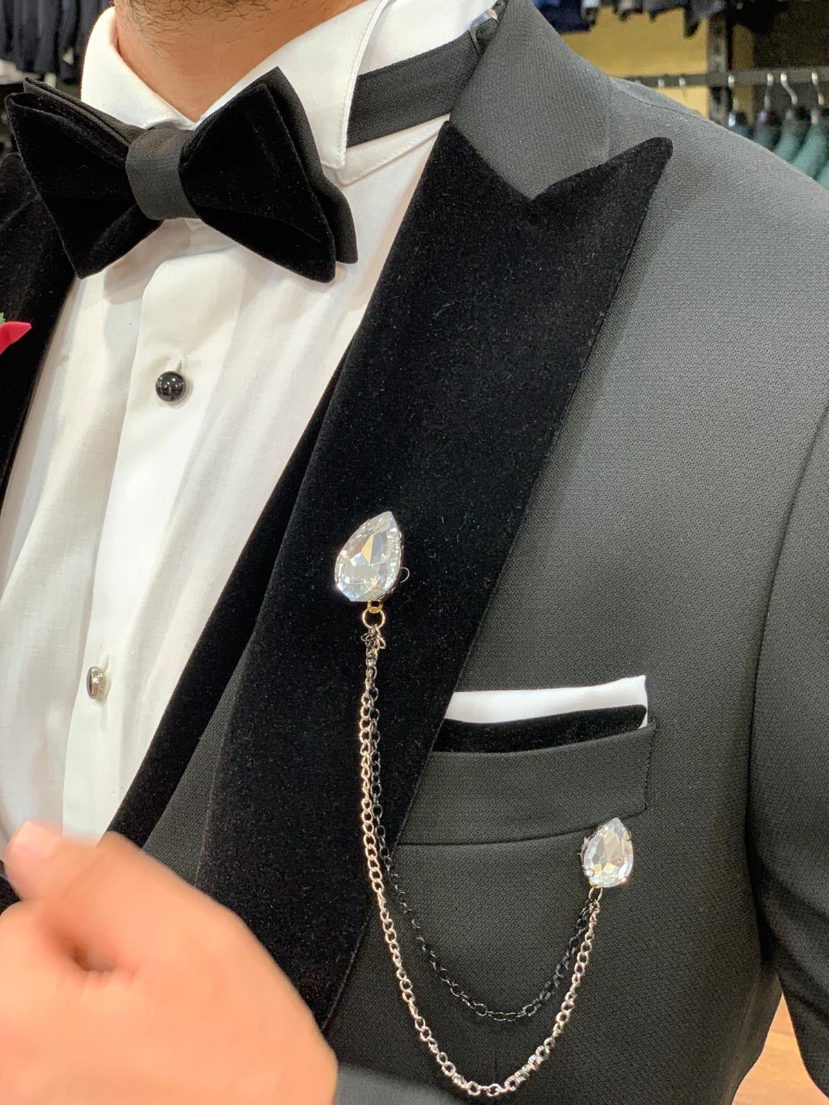 Wilson Black Slim Fit Velvet Peak Lapel Tuxedo