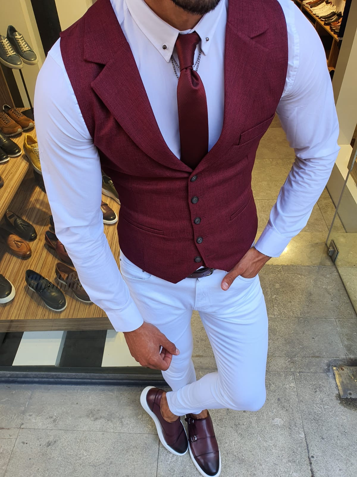 Bellingham Burgundy Slim Fit Vest: Elegance Redefined