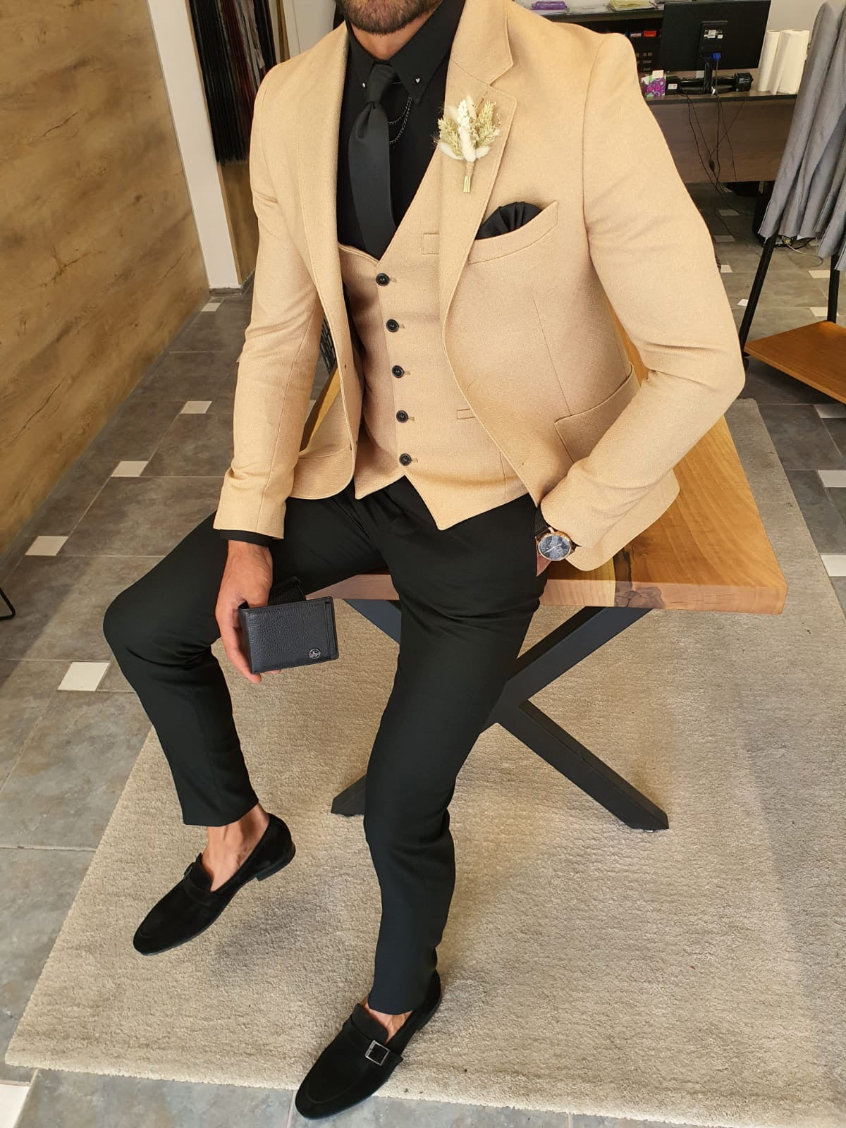 Edmond Beige Slim Fit Suit: The Ultimate Versatile Three-Piece Suit