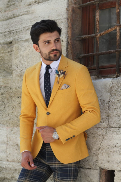 Marina Mustard Slim Fit Blazer - Elevate Your Style