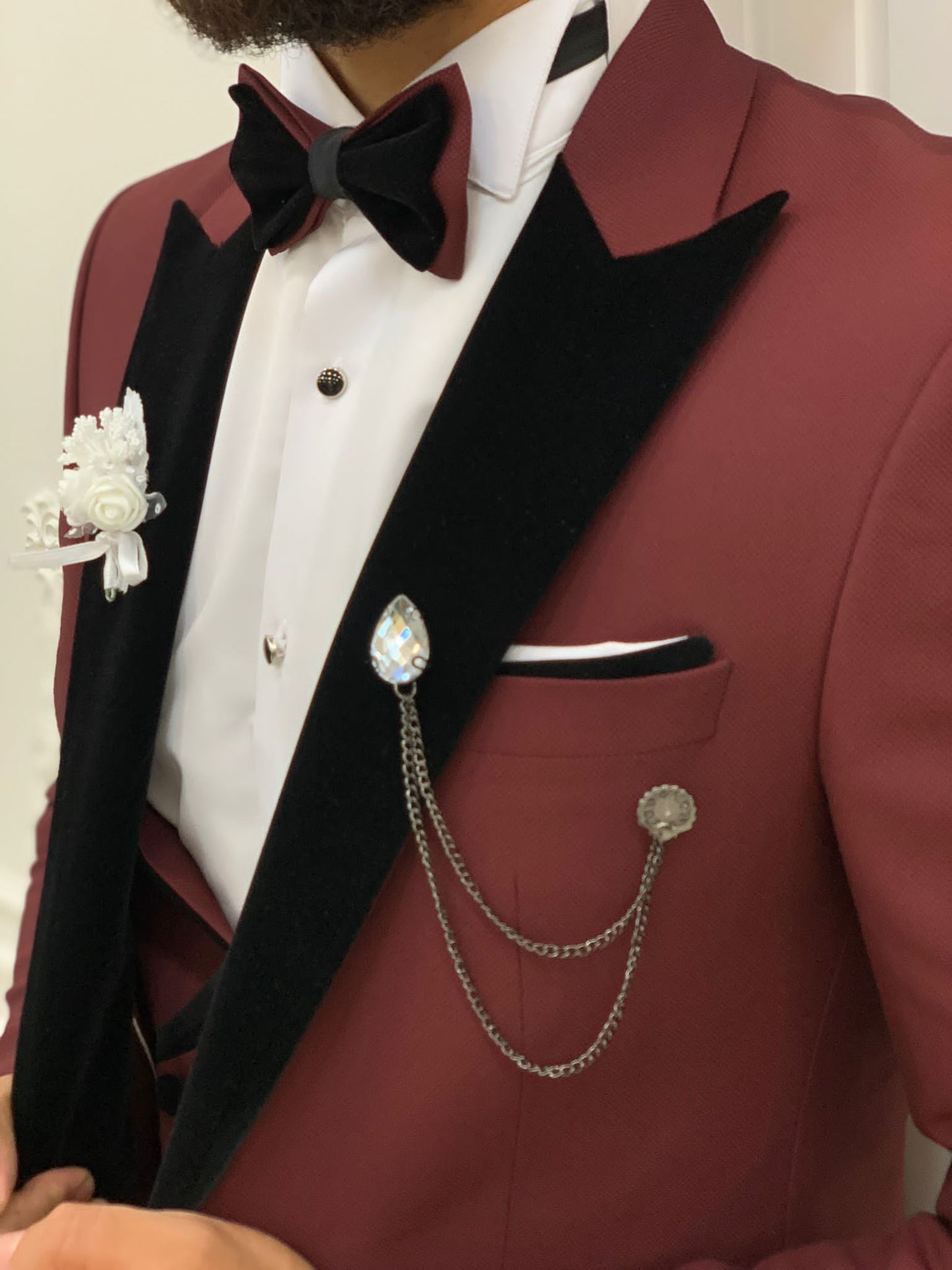 Acacia Burgundy Slim Fit Velvet Peak Lapel Tuxedo