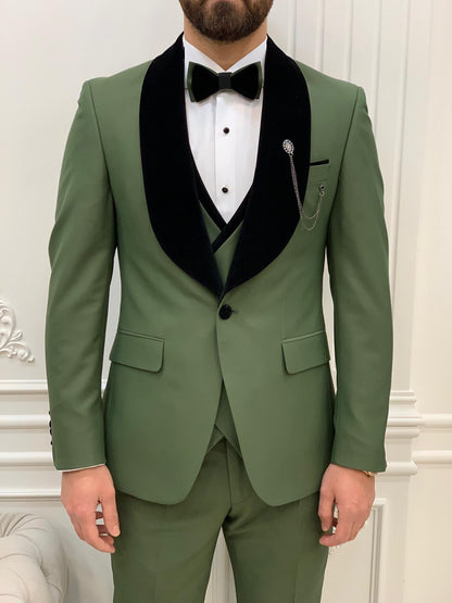 Eden Light Green Slim Fit Velvet Shawl Lapel Tuxedo