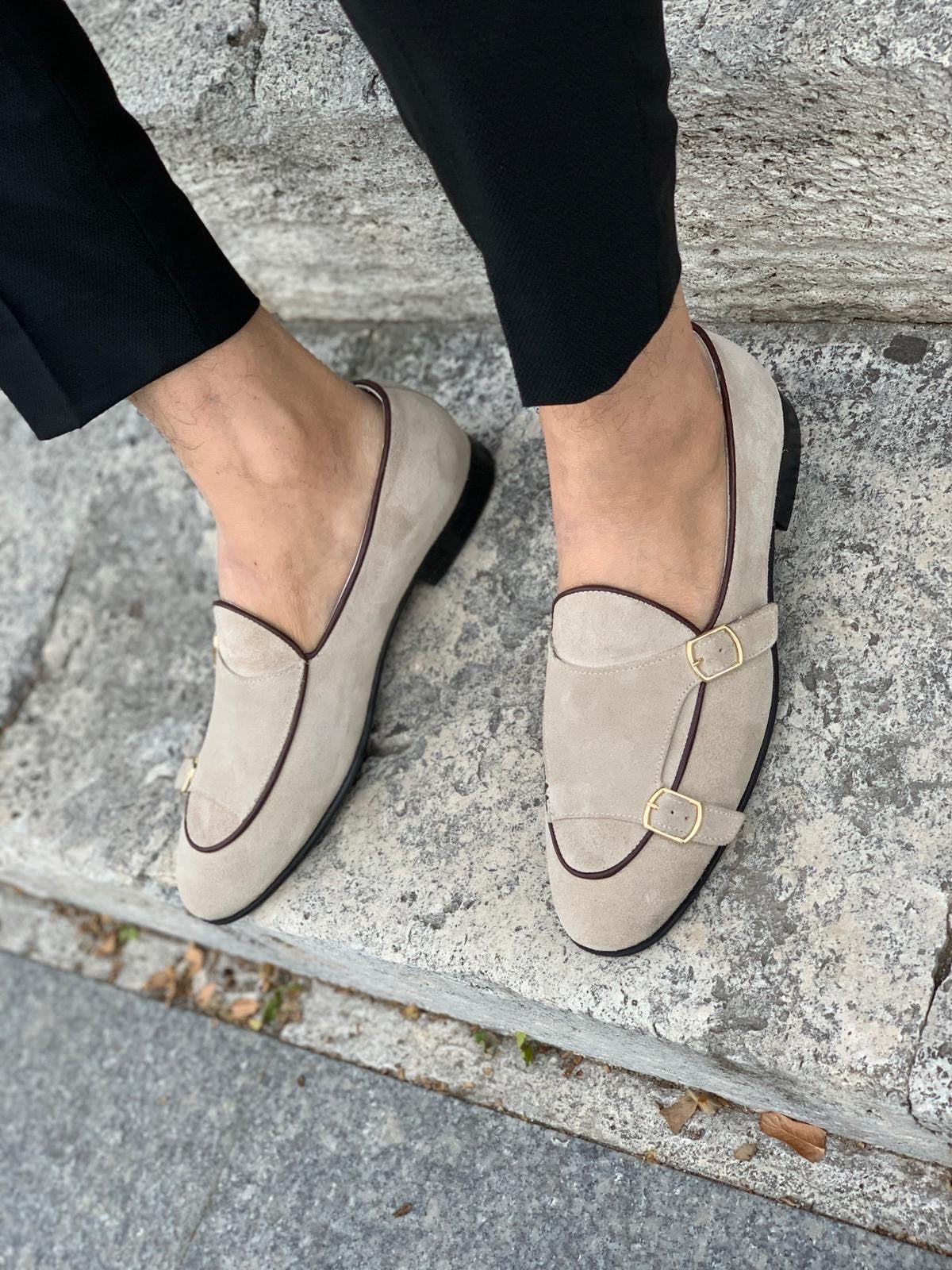 Stanoss Cream Buckle Shoes for Men