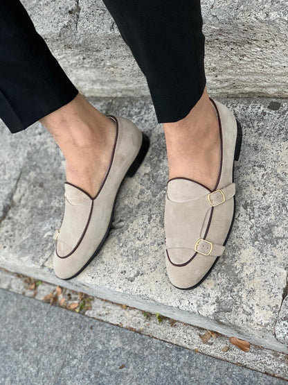 Stanoss Cream Buckle Shoes for Men