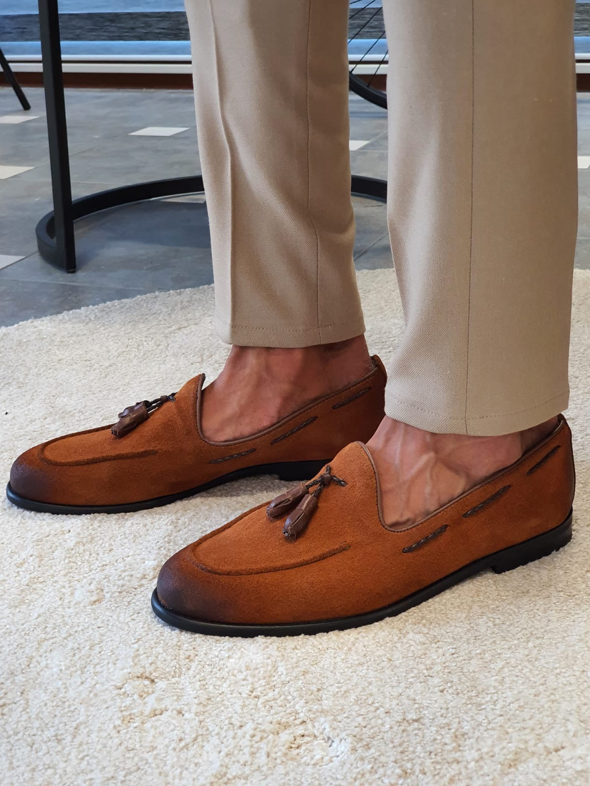 Stefano Tan Suede Tassel Loafers - Elevate Your Style