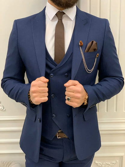 Stefano Navy Blue Slim Fit Suit - A Versatile Three-Piece Ensemble brabion