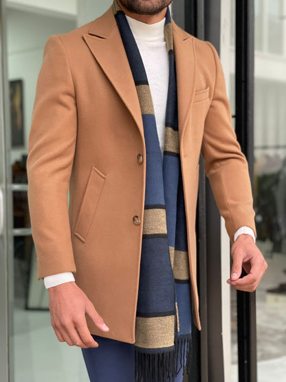 Viena Camel Slim Fit Wool Long Coat