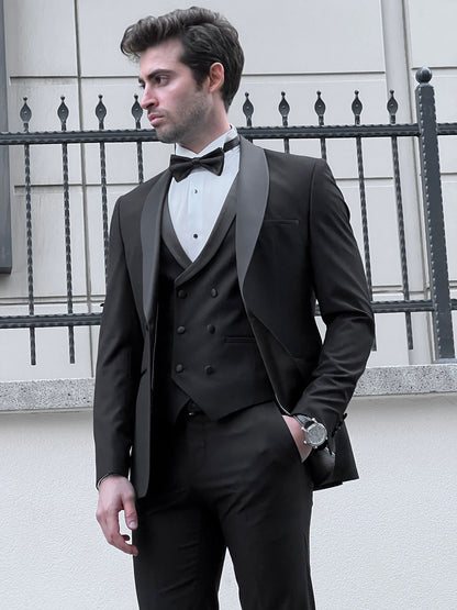 Enzo Black Shawl Lapel Slim Fit Tuxedo for Men