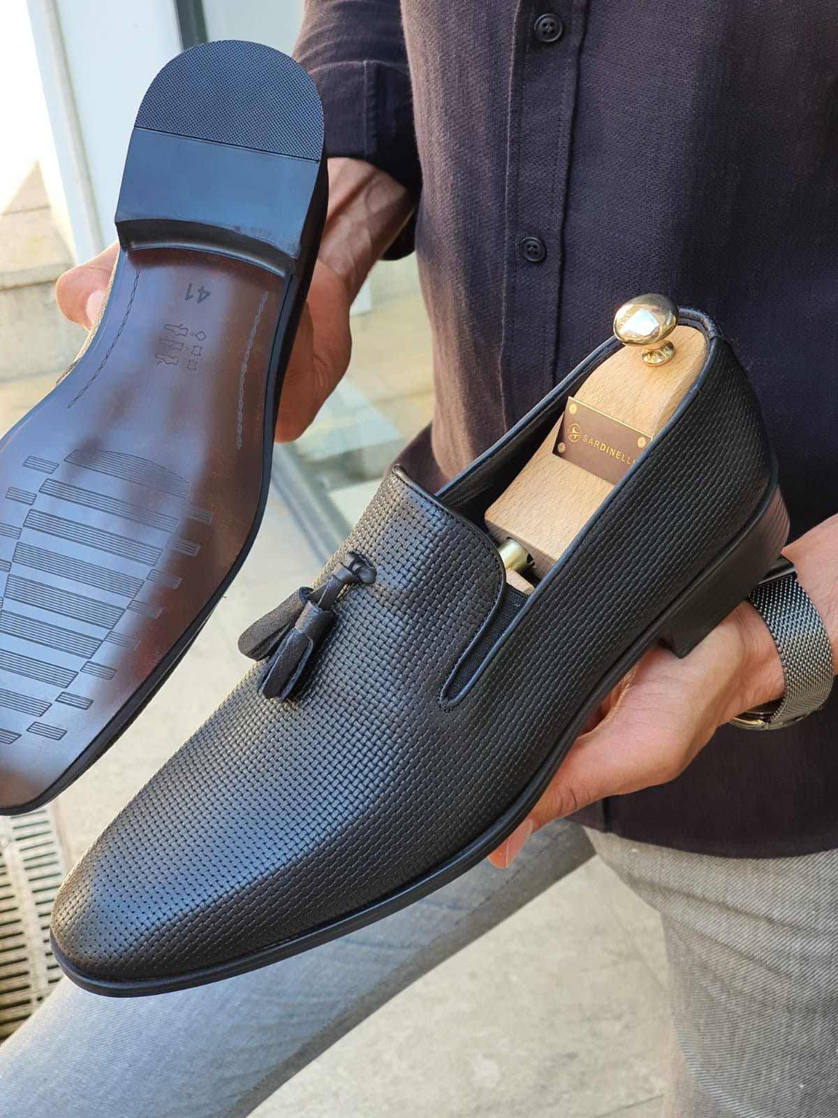 Fort Worth Black Patterned Tassel Loafer - Elegant Leather Shoes for Every Occasion