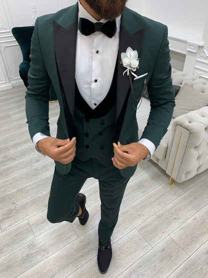 Infinite Green Slim Fit Velvet Peak Lapel Tuxedo