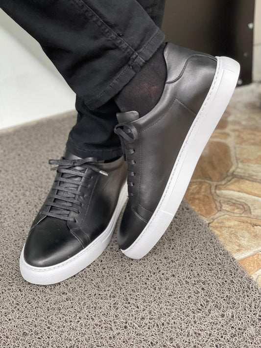 Martin Black Lace-Up Mid-Top Sneakers - Elegant Leather Footwear for Every Occasion