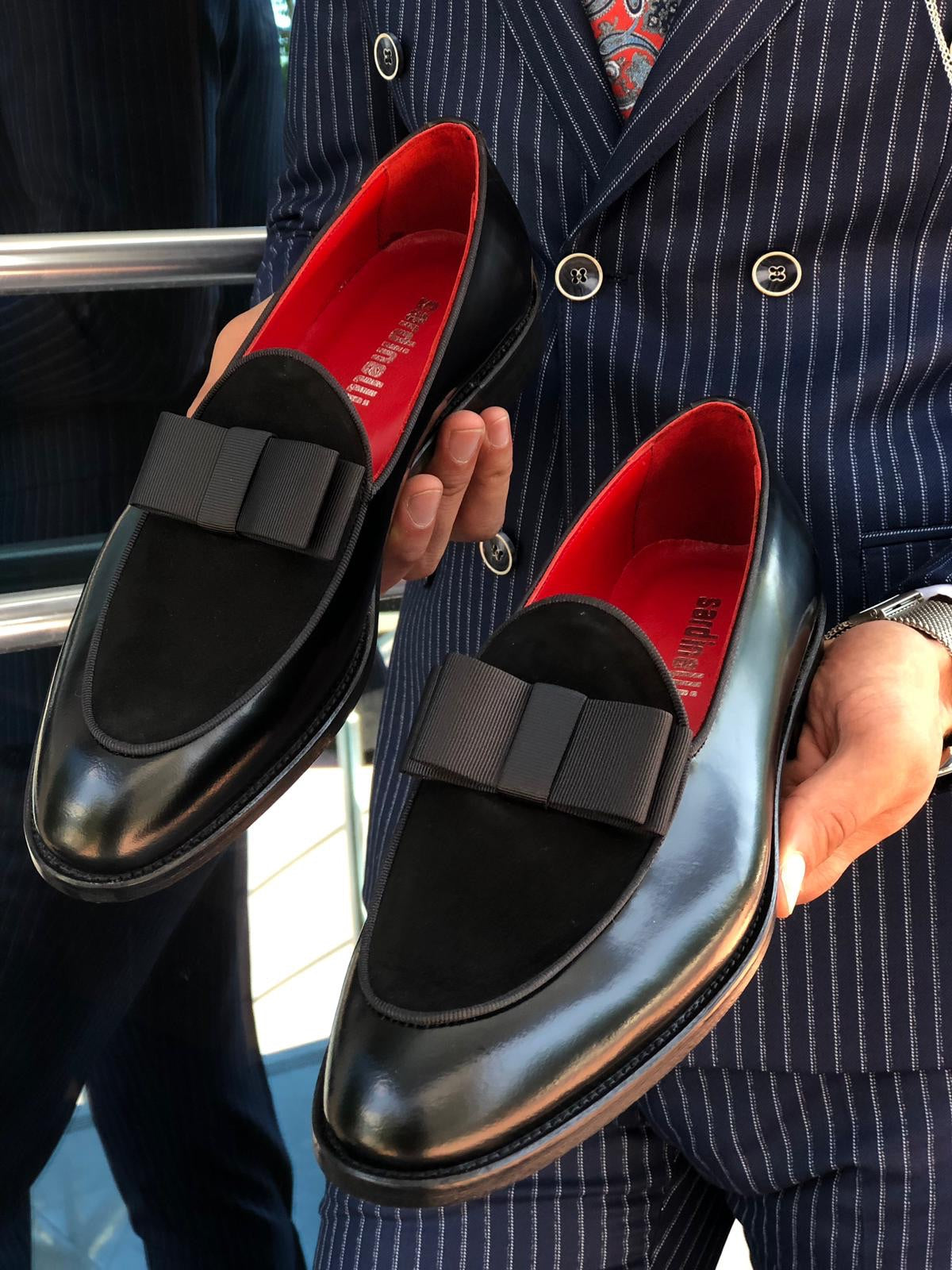Polished Leather Sardinelli Loafers with Silk Bow