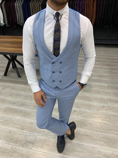 Eros Sky Blue Slim Fit Wool Suit for Every Occasion