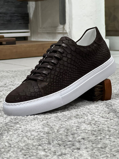 Lenzi Special Edition Suede Print Leather Brown Sneakers