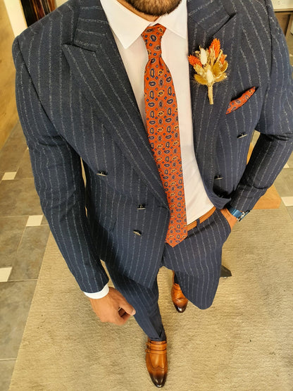Henderson Navy Blue Pinstripe Double Breasted Suit