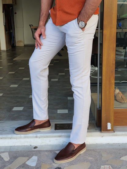 Mantova Beige Slim Fit Cotton Pants for Every Occasion