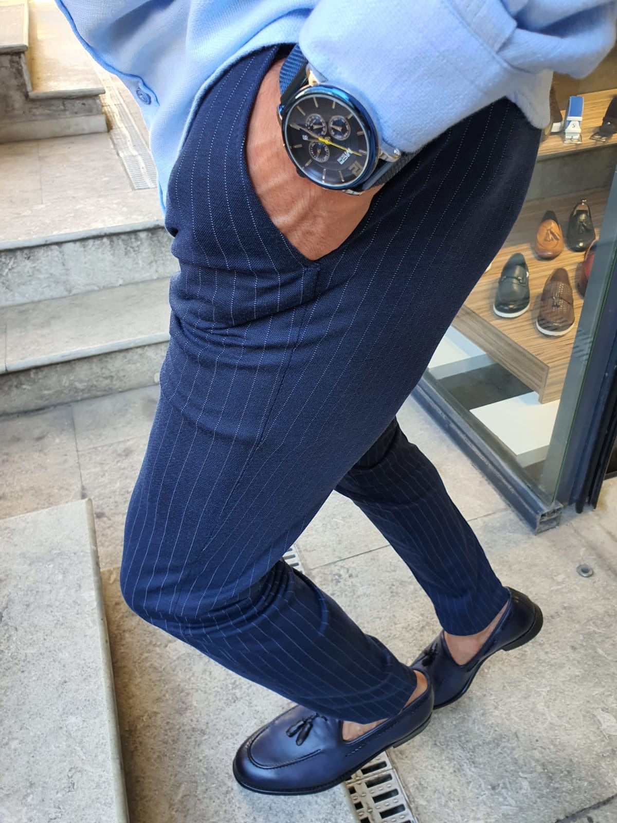Oakland Indigo Slim Fit Pinstripe Pants