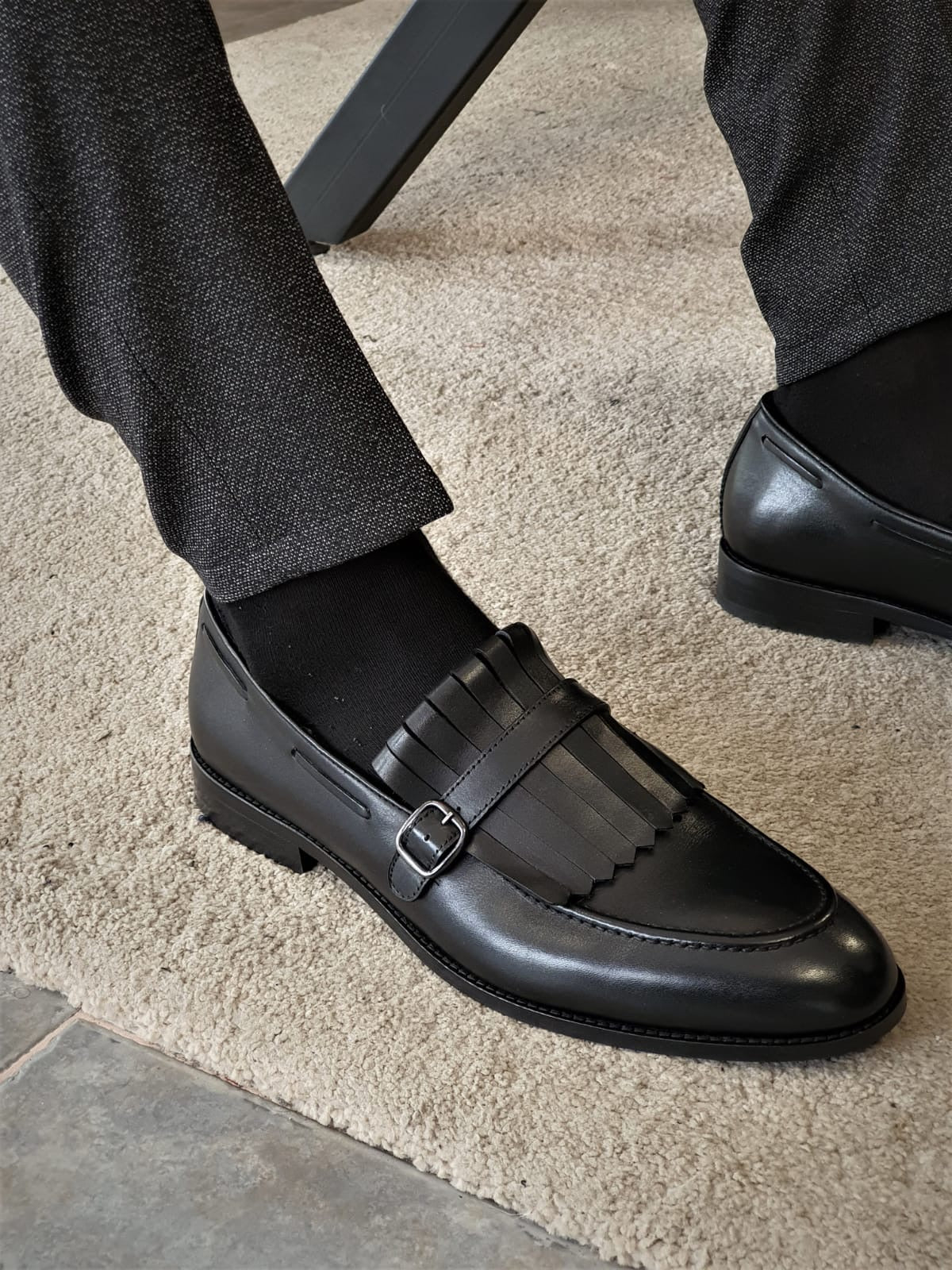 Torino Black Kilt Loafers - Elegant Leather Footwear for Any Occasion