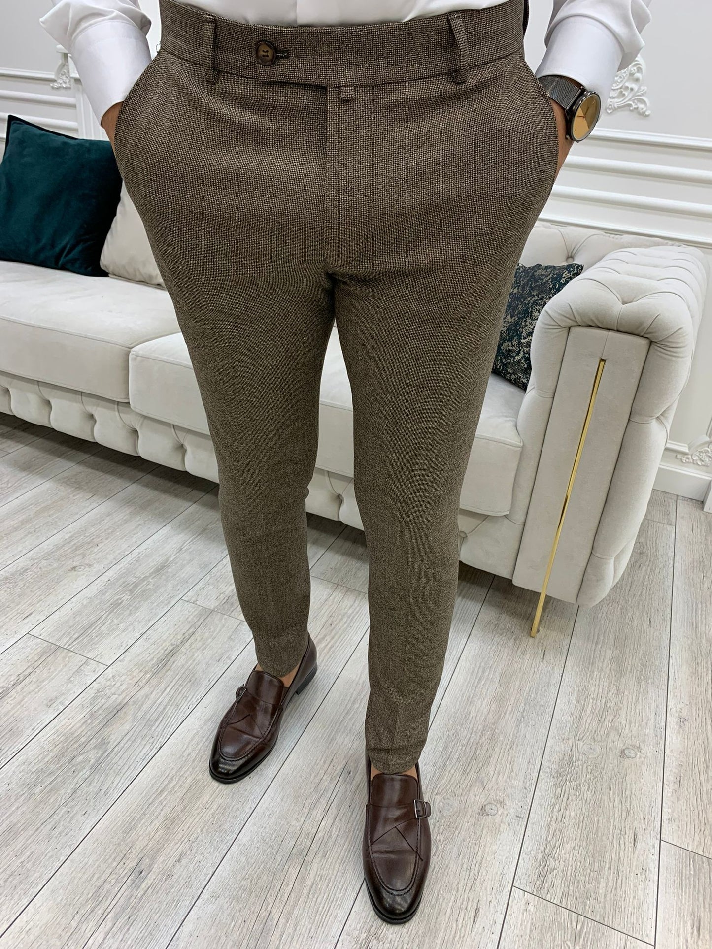 Serra Brown Slim Fit Pants - Elegance Meets Comfort