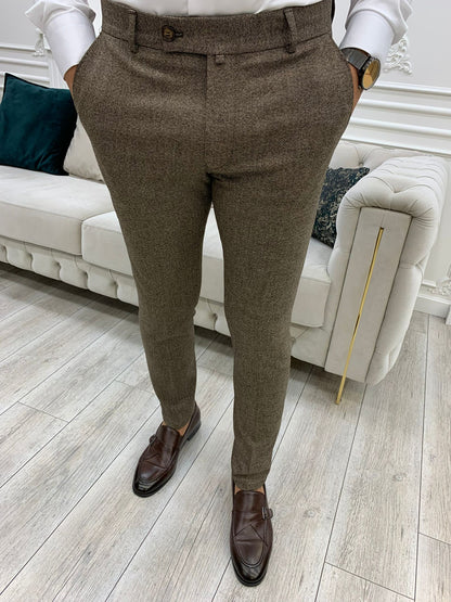 Serra Brown Slim Fit Pants - Elegance Meets Comfort