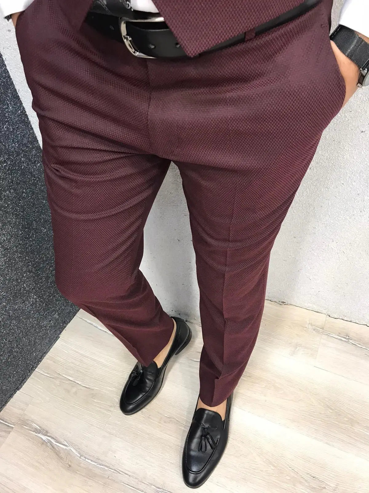Wanker Claret Red Slim Fit Wool Suit brabion