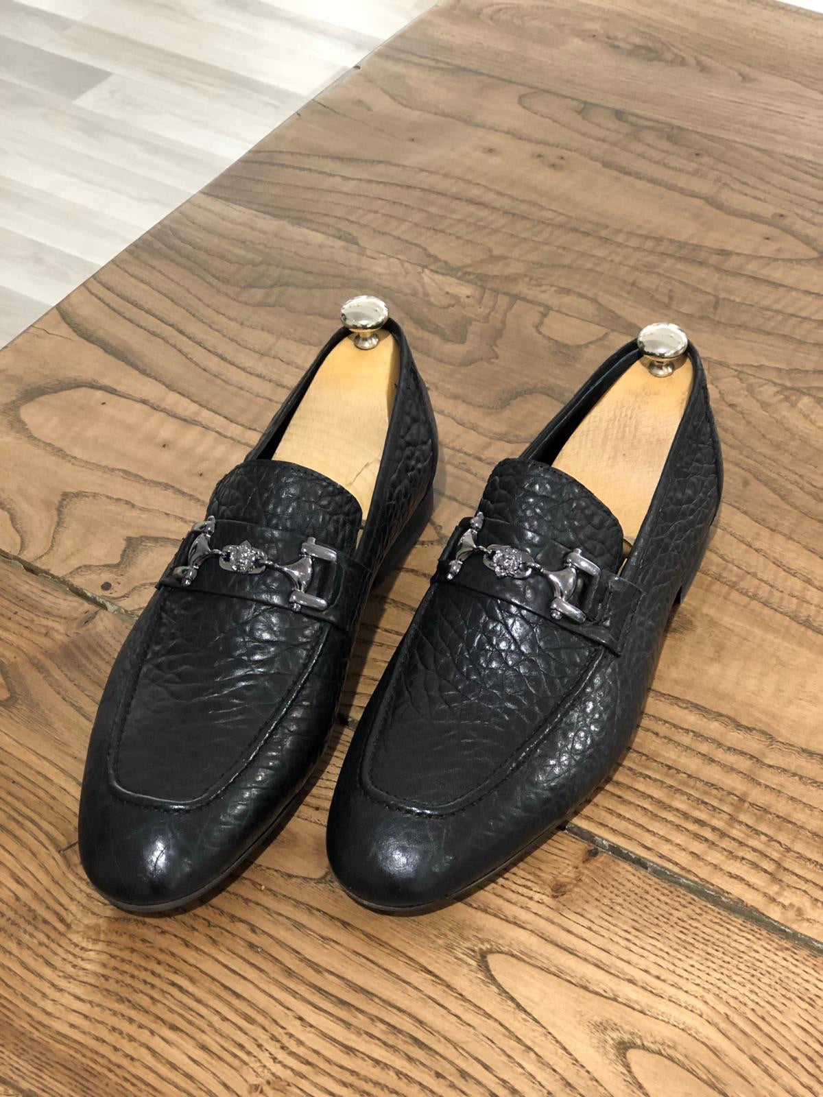 Ferrar Buckled Black Leather Loafers