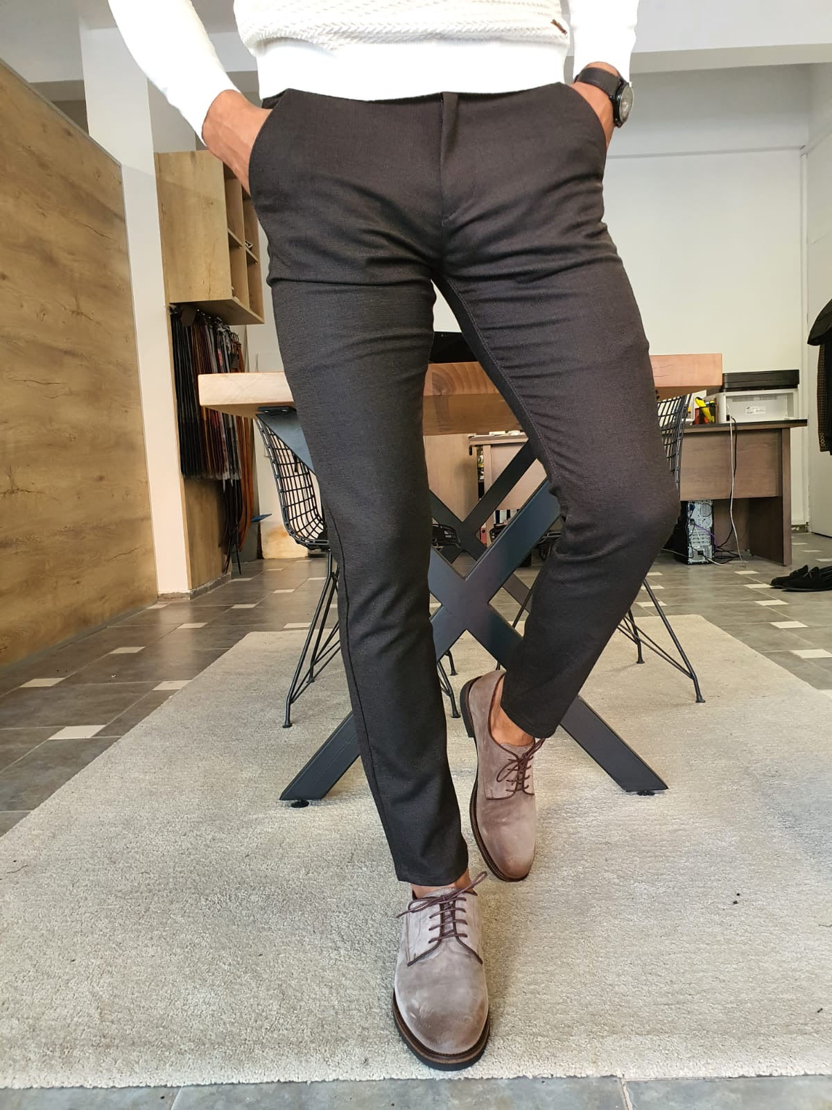 Stefano Brown Slim Fit Cotton Pants