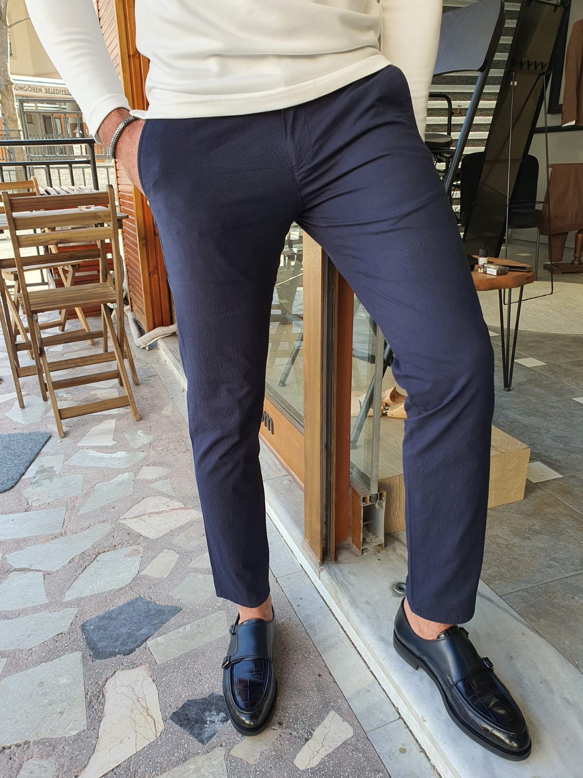 Montreal Navy Blue Slim Fit Cotton Pants for Every Occasion