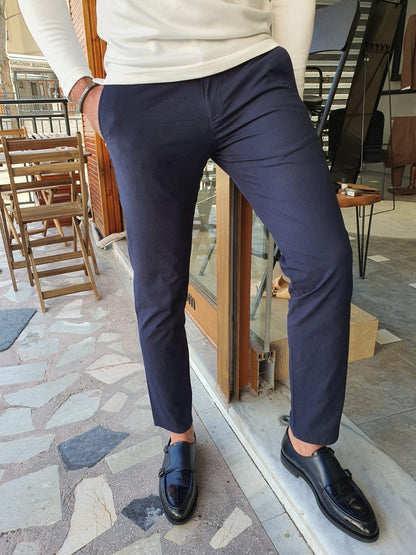Montreal Navy Blue Slim Fit Cotton Pants for Every Occasion