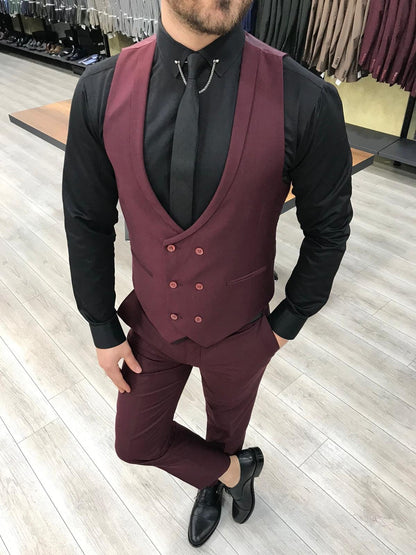 Louis Slim Fit Burgundy Crystal Suit