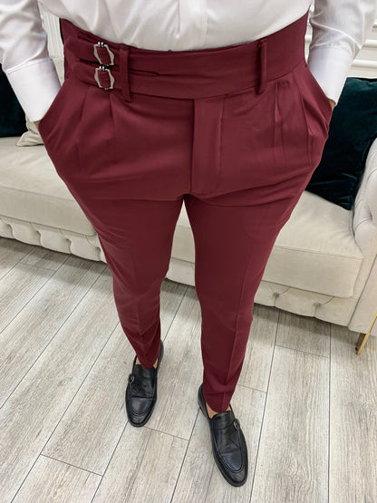 Burgundy Buckled Canvas Trousers for Every Occasion