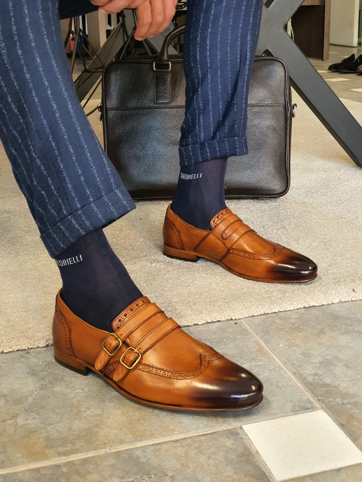 Stefano Tan Buckle Wingtip Loafers - Sophisticated Leather Footwear