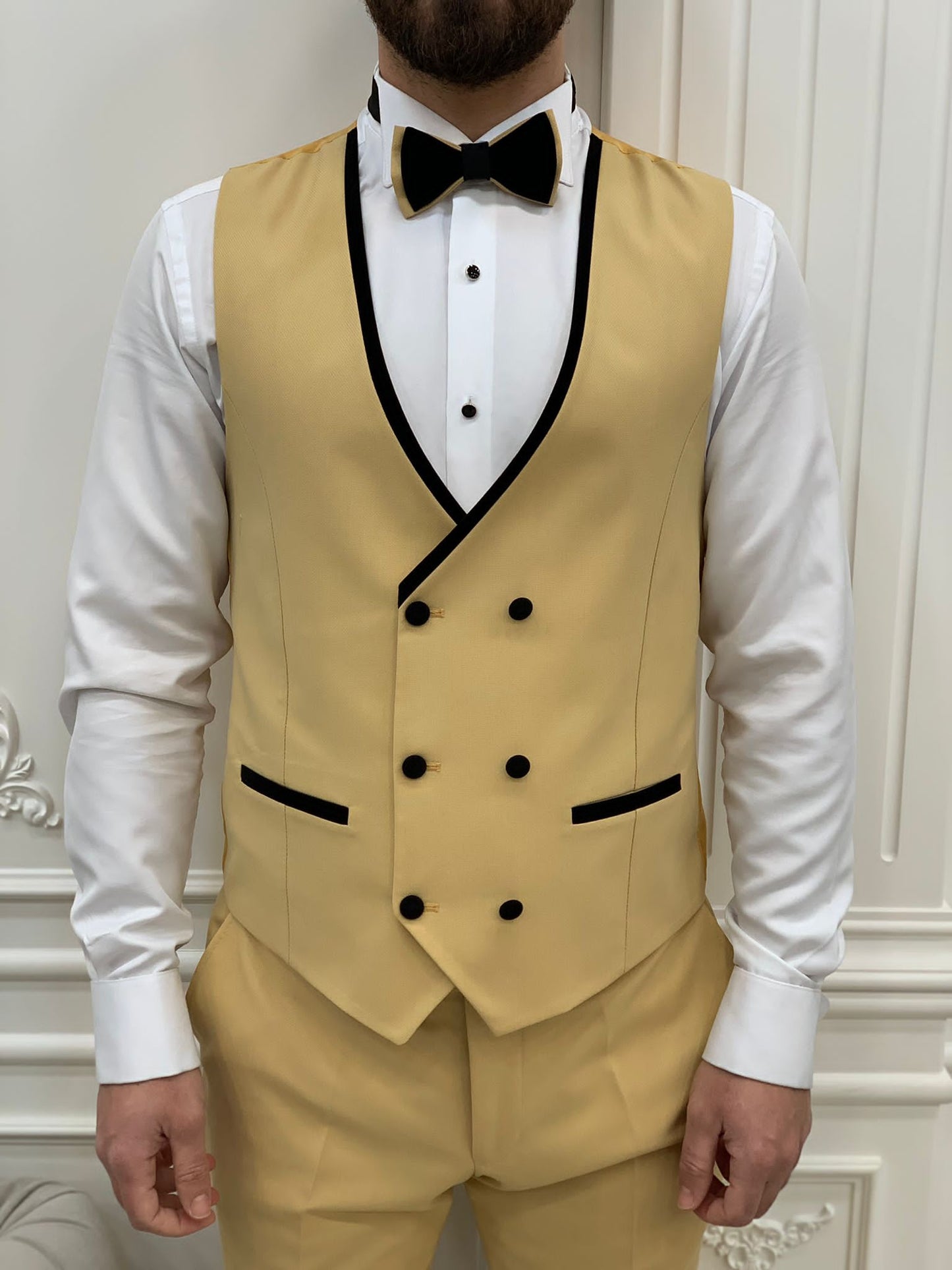Eden Yellow Slim Fit Velvet Peak Lapel Tuxedo