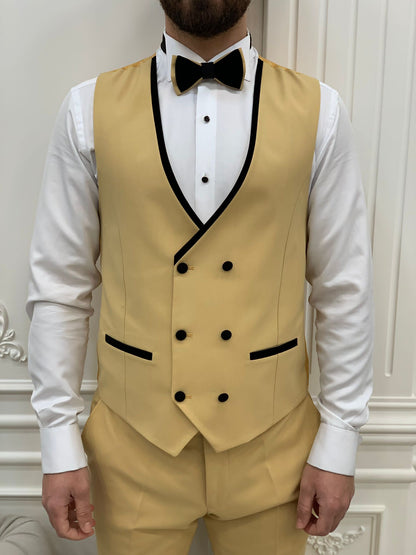 Eden Yellow Slim Fit Velvet Peak Lapel Tuxedo
