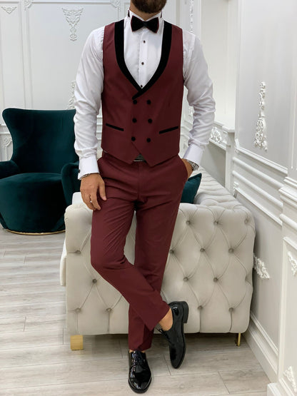Acacia Burgundy Slim Fit Velvet Peak Lapel Tuxedo