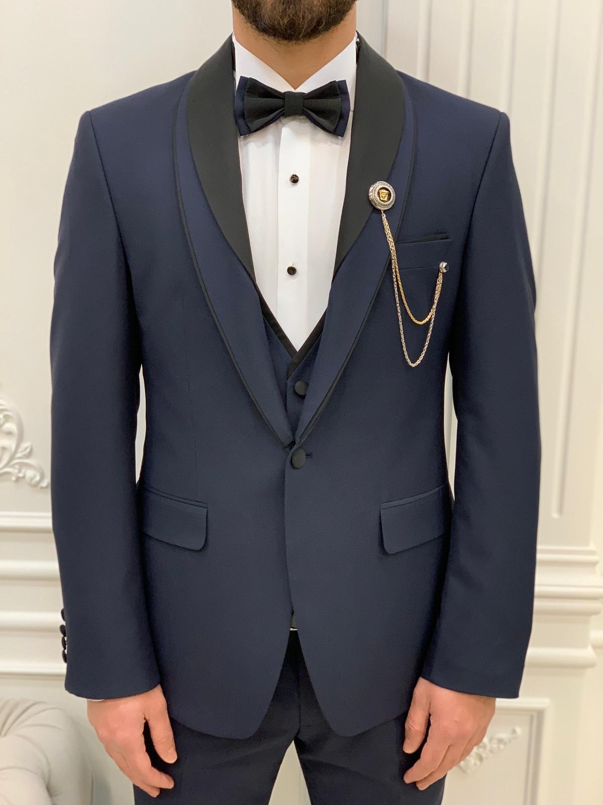 Eden Joliet Navy Blue Slim Fit Shawl Lapel Tuxedo for Men