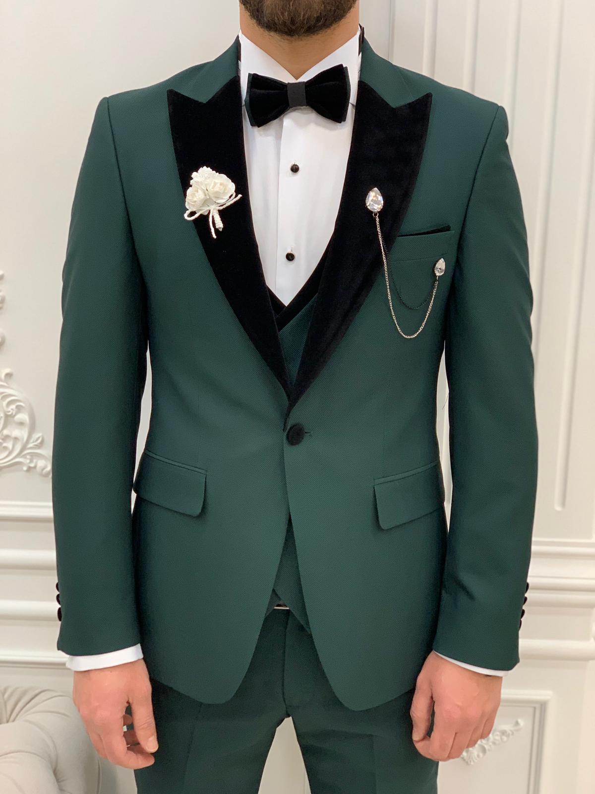 Eden Green Slim Fit Velvet Peak Lapel Tuxedo