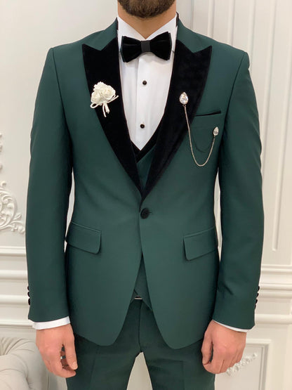 Eden Green Slim Fit Velvet Peak Lapel Tuxedo