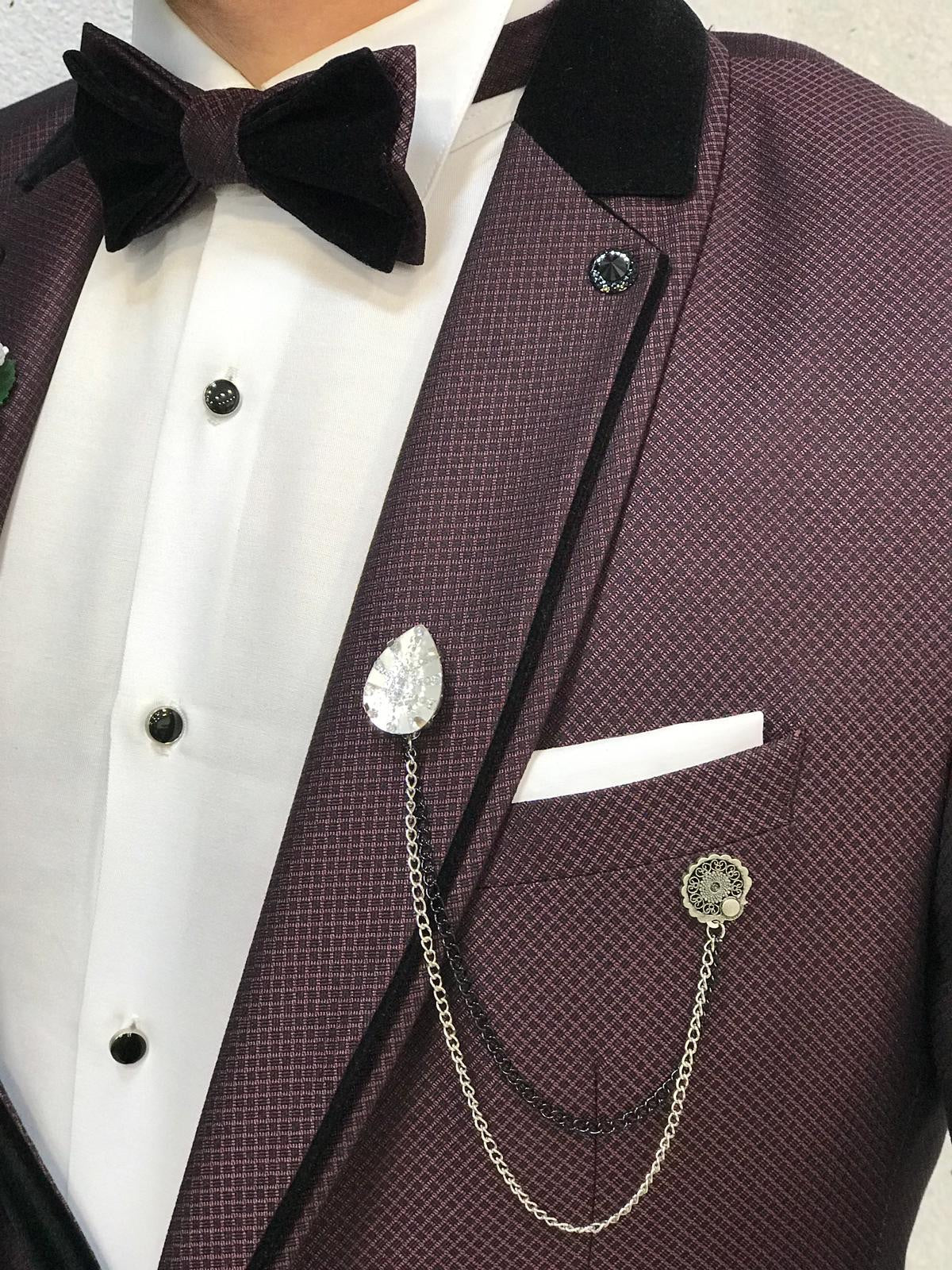 Lazio Claret Red Slim-Fit Tuxedo for Men