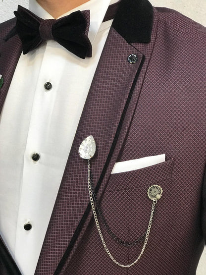 Lazio Claret Red Slim-Fit Tuxedo for Men