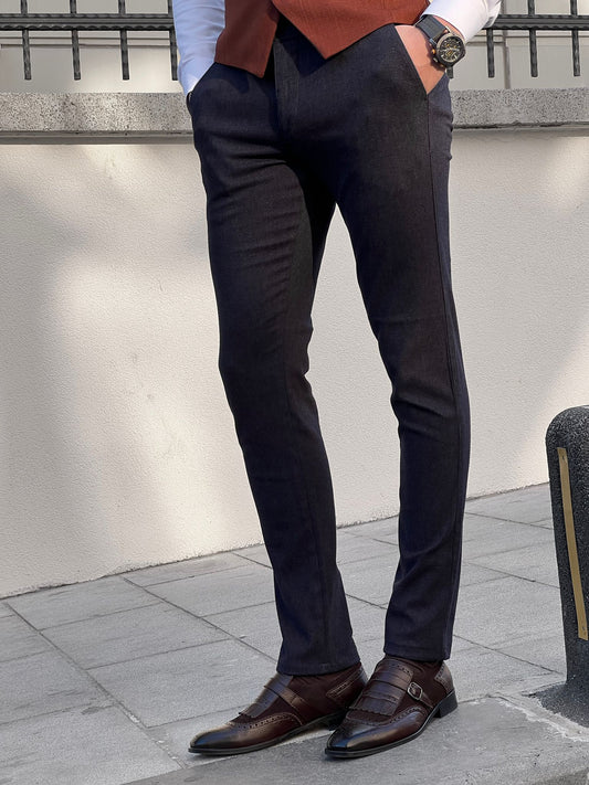Fabio Navy Blue Slim Fit Cotton Pants