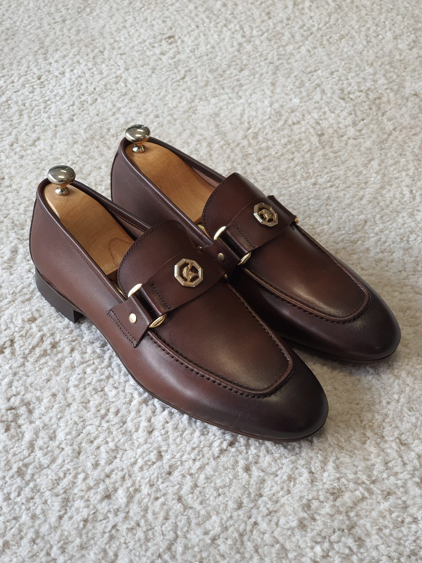 Berton Brown Penny Loafers - Timeless Leather Elegance