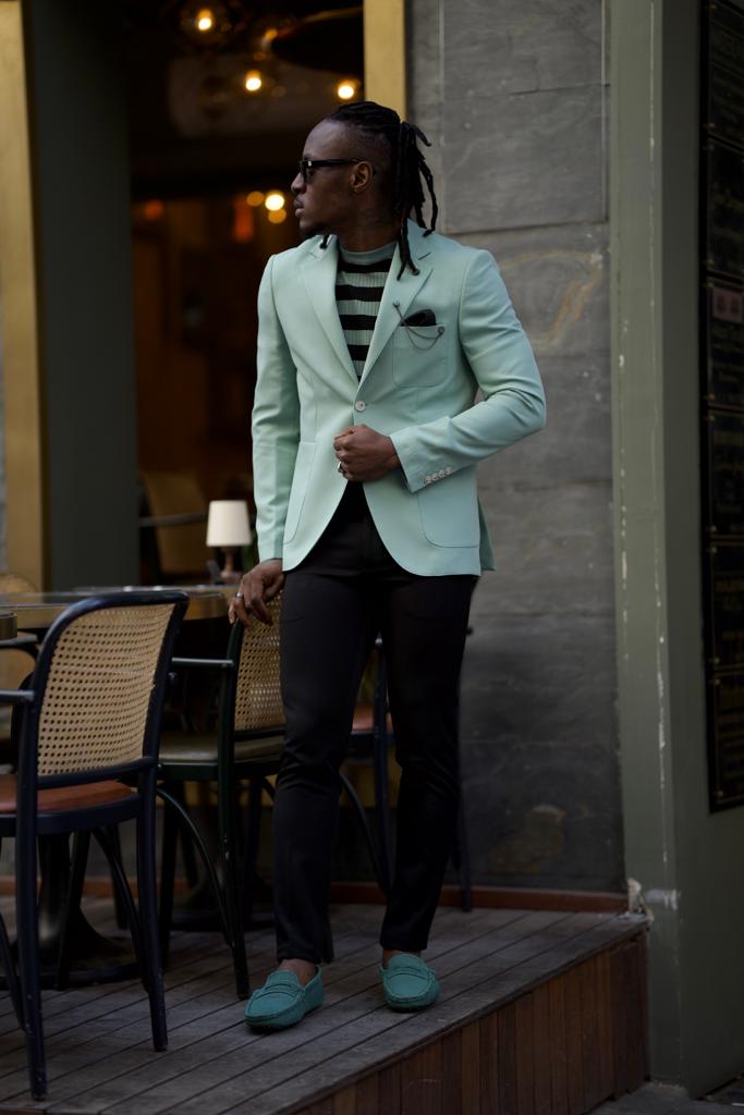 Sorento Mint Green Slim Fit Notch Lapel Blazer